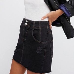 Free People Black Denim Buckle Mini Skirt